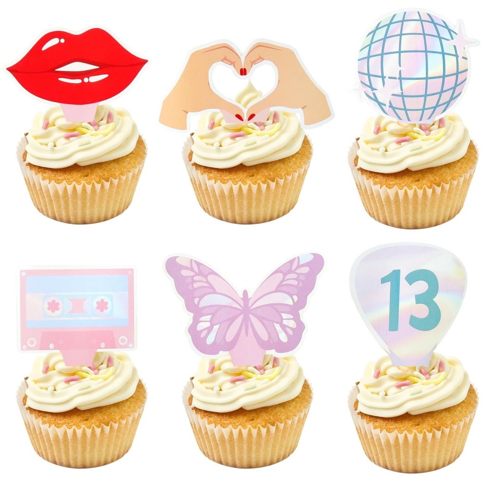 Loghohu 24Pcs Music Singer Cupcake Toppers Multicolored Concert Party Decoration